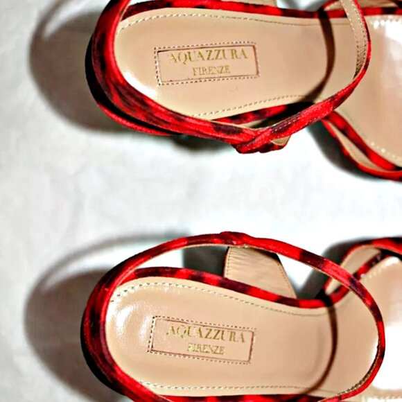 Aquazzura Evita Plateau 130 Red Leopard Suede Platform Sandals US 7/ IT 37  $895 - Picture 5 of 13